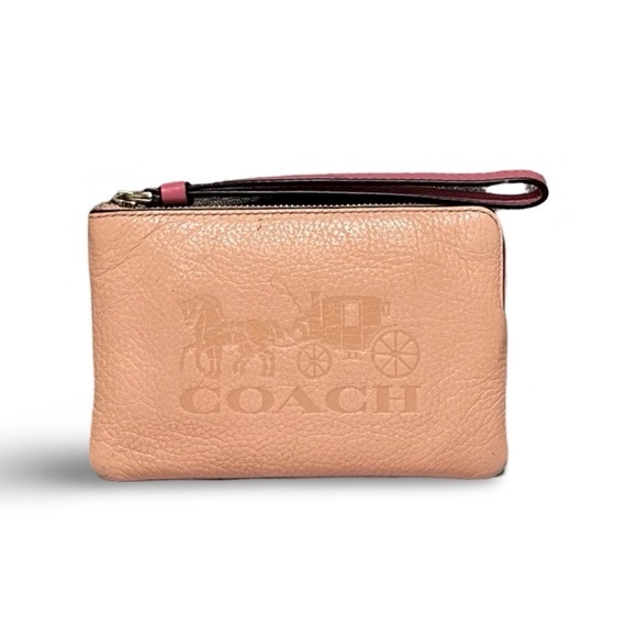 Coach Faded Blush Pebble Leather Corner Zip Wristlet w/ Horse & Carriage - Picture 2 of 10